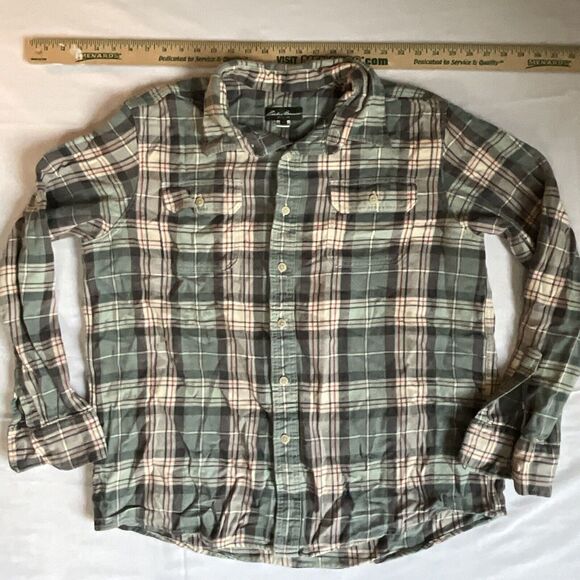Eddie Bauer Seattle Button Front Long Sleeve Flannel Shirt Green Plaid Men’s XL - Picture 5 of 7